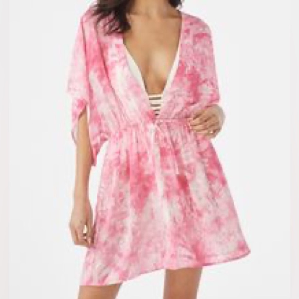 ⭐️$5 JustFab Large Swimsuit Cover Up Pink Tie Dye - Butterfly Sleeve Fit Flare